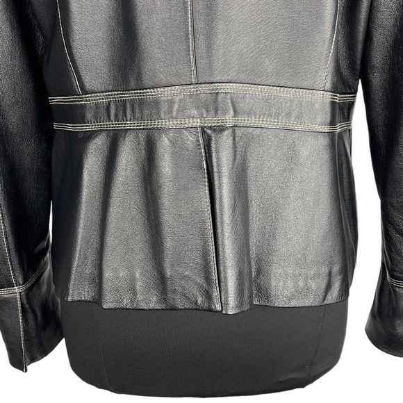 VINTAGE COLEBROOK 90S BLACK LEATHER STITCHED CLASSIC COLLARED ZIP UP MOTO JACKET - Picture 11 of 16